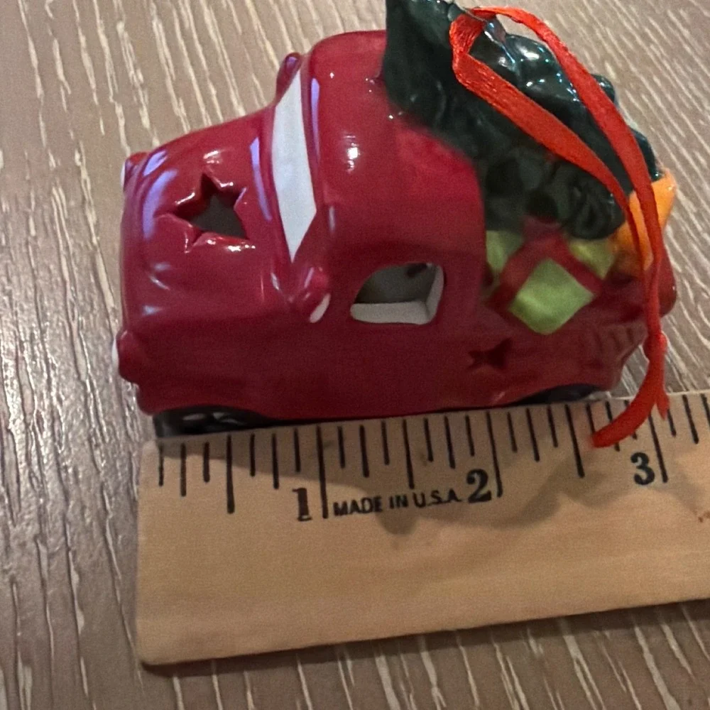 Red Ceramic Christmas Truck Ornament Light Up Tree Gifts Holiday Decor 3